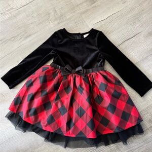 Cat & Jack Black Velvet Top Red & Black Plaid Holiday Dress